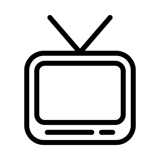 Simple black outline of a retro television with two antennas on top, set against a plain background.