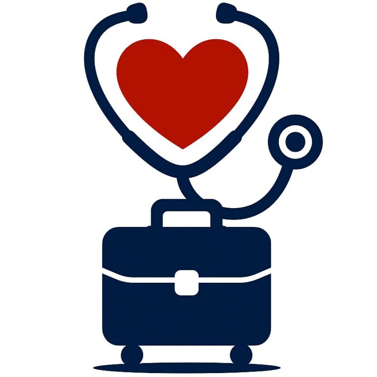 A stethoscope and briefcase with a heart.